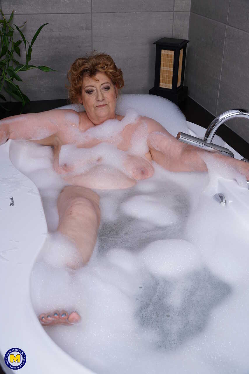 Horny fat grandma Tamara B takes on a stiff prick after her hot bath with a horny young stud - Tamara B