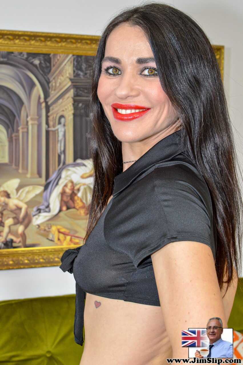 British Prostitute Monica Showing Her Big Pussy in Short Skirt and Nylon Stockings - Monica