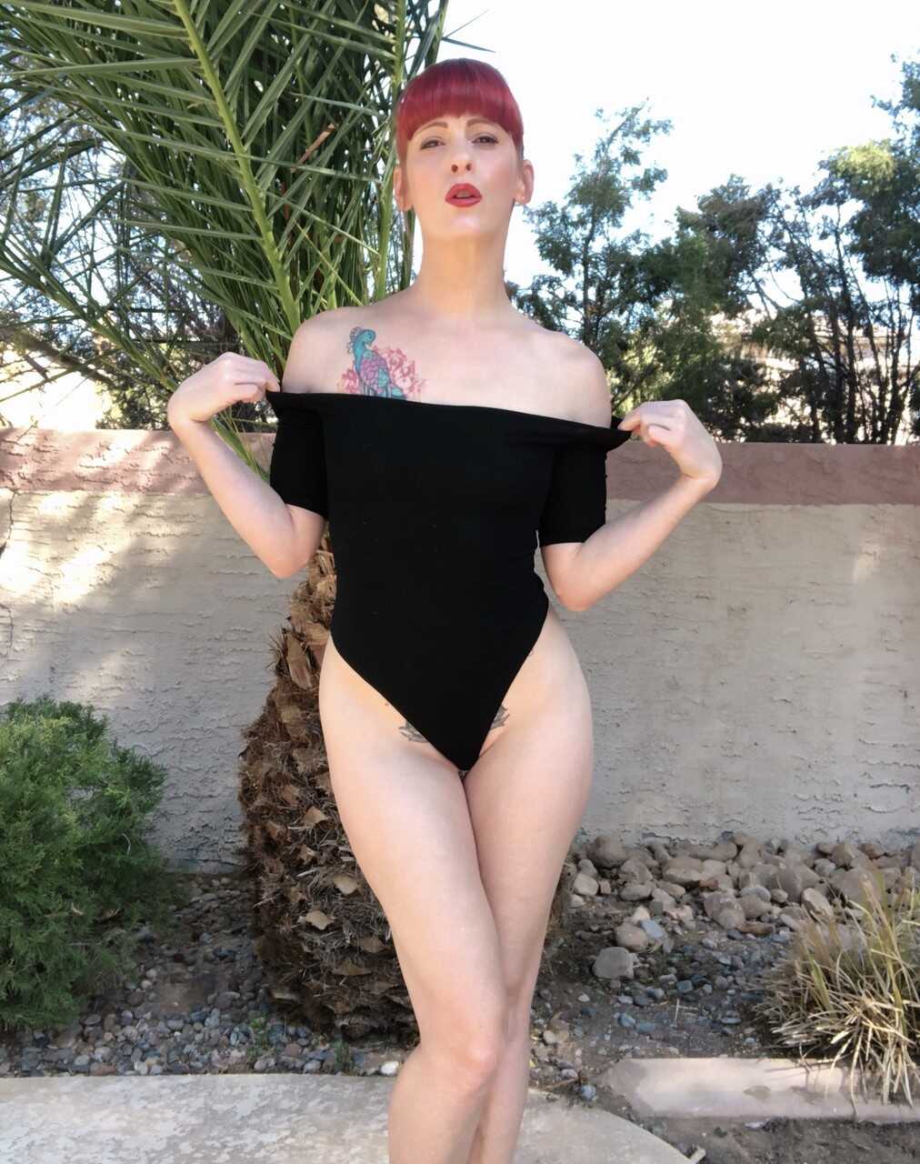 Naughty Ginger Nikki Rouge Shows Off Her Sexy Feet in Black Bodysuit and High Heels - Nikki Rouge