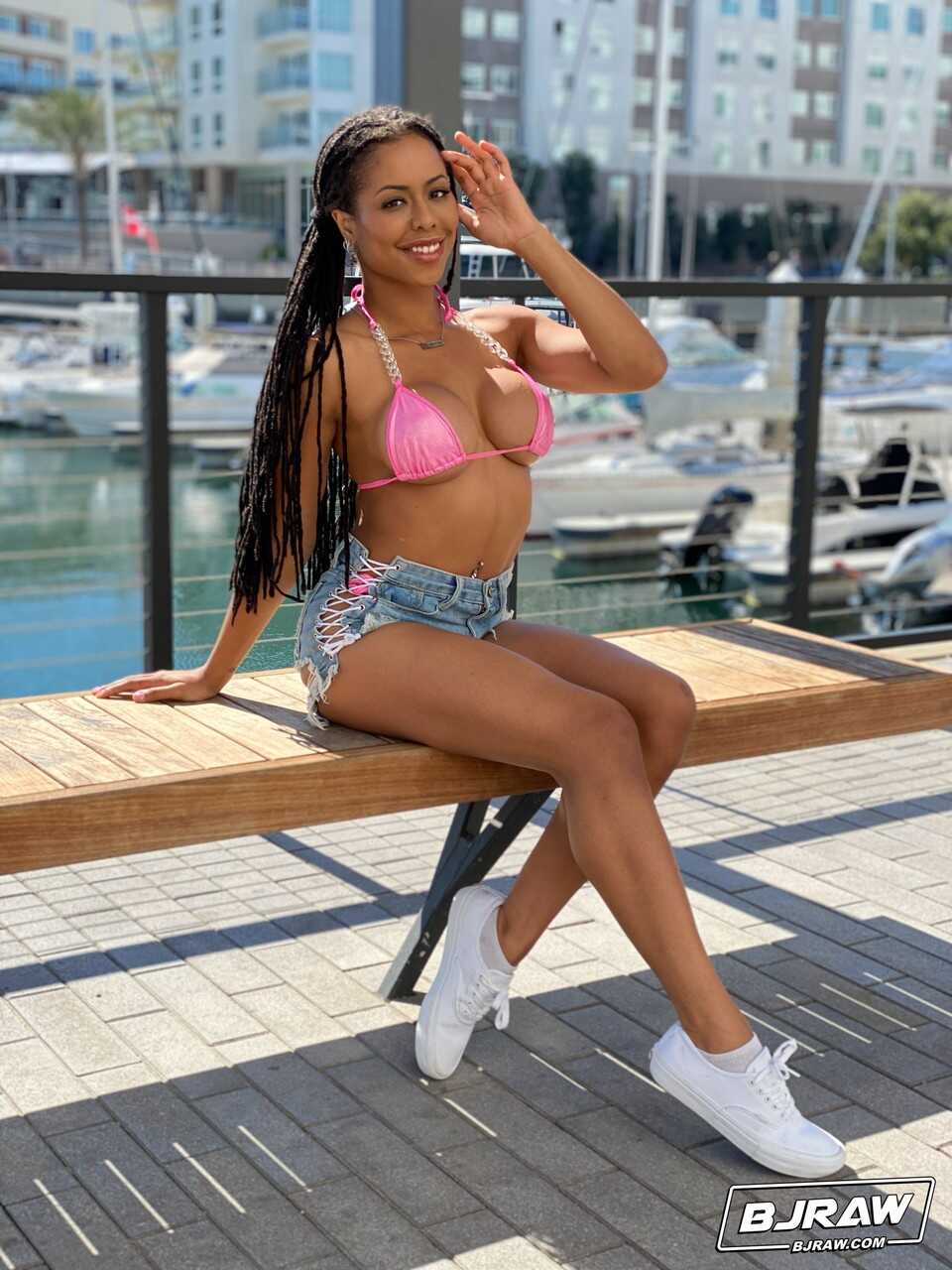 Curvy ebony Kira Noir exposes her firm fake tits before a blowjob & big facial   Kinky Ebony Nudes: Exposing Fake Tits...