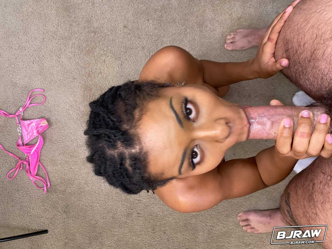 Curvy ebony Kira Noir exposes her firm fake tits before a blowjob & big facial   Kinky Ebony Nudes: Exposing Fake Tits...