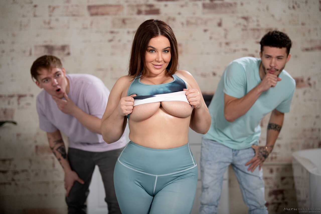 Curvy masseuse with big tits Natasha Nice has an FMM 3some with her clients The Curvy Masseuse's Cumming Three Way - ...