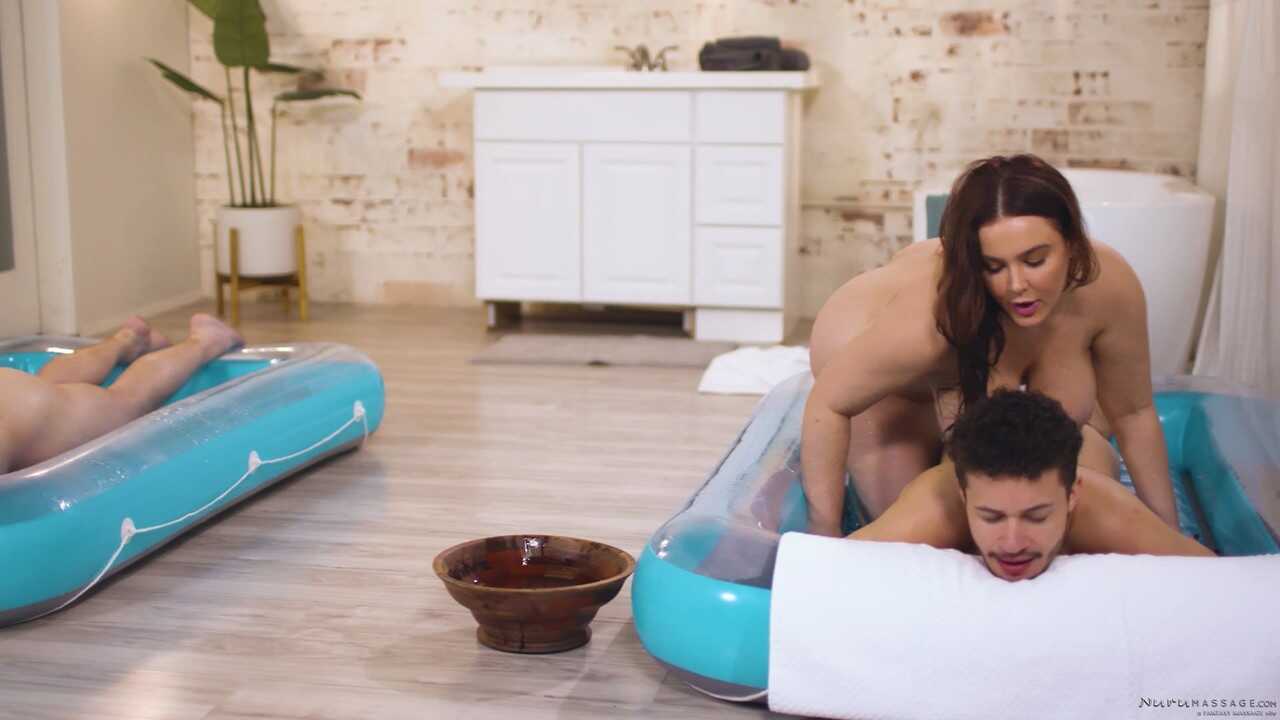 Curvy masseuse with big tits Natasha Nice has an FMM 3some with her clients The Curvy Masseuse's Cumming Three Way - ...