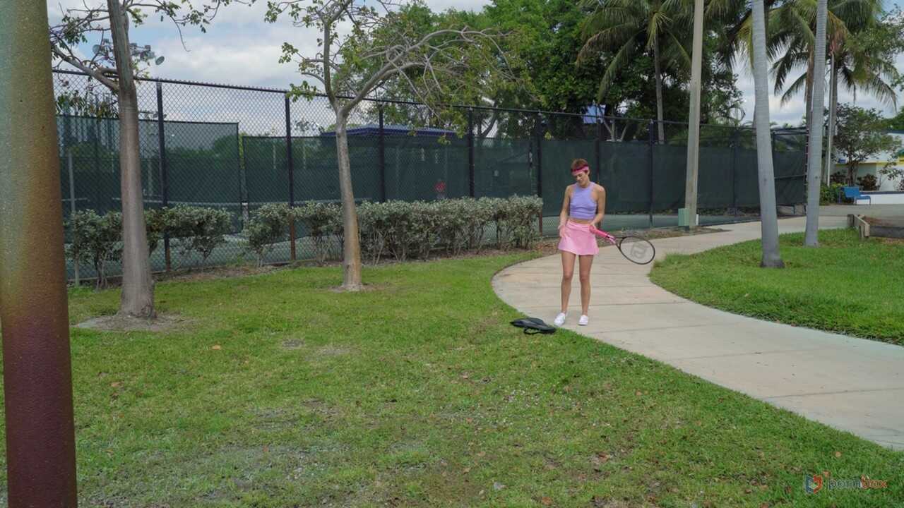 Sidra Sage gets pounded by two strangers at the same time during a game of tennis on the court - Sidra Sage