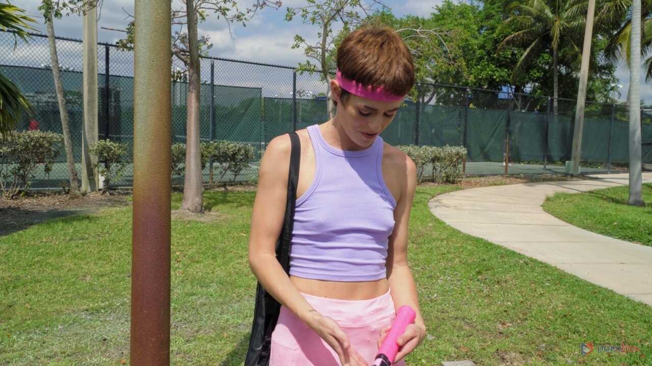 Sidra Sage gets pounded by two strangers at the same time during a game of tennis on the court - Sidra Sage