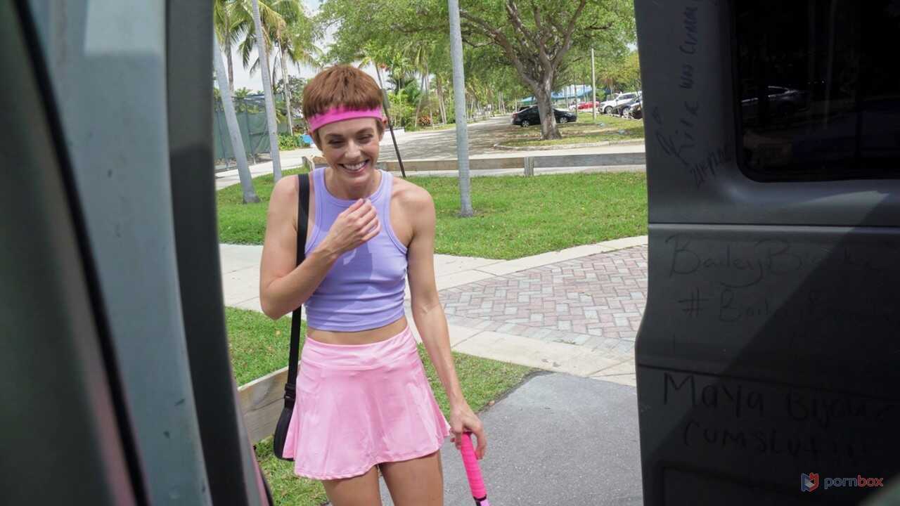 Sidra Sage gets pounded by two strangers at the same time during a game of tennis on the court - Sidra Sage