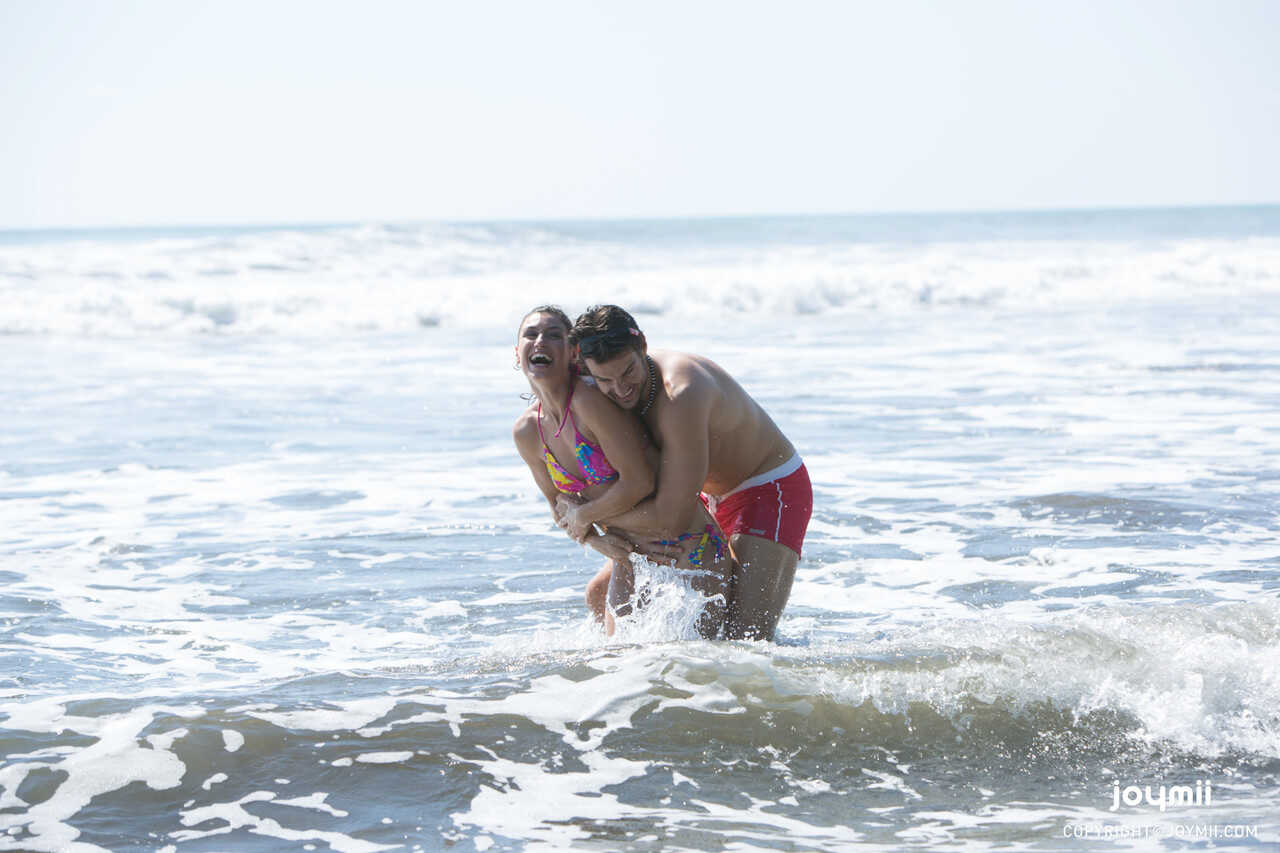 Brunette babe Jay Smooth and the tall girl Julia Roca get wild on the beach with their dicks out. - Jay Smooth, Julia Roca