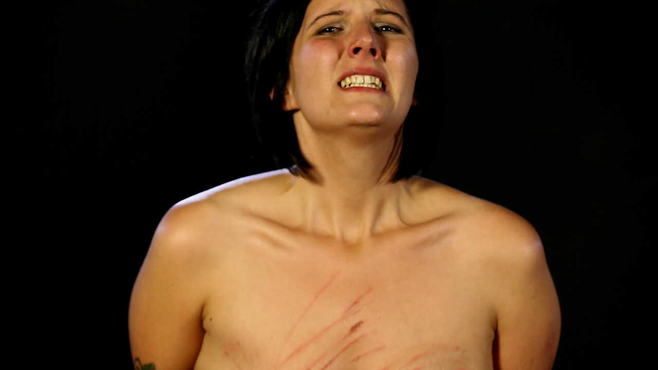 BDSM Whipping Madness with the Black Haired Kinkster and Her Saggy Tits - 
