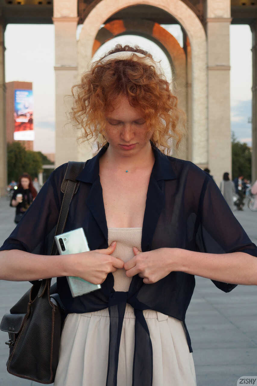 Ginger Gets Naughty Arina Bik Exposes Her Boobies In Public & Poses In Lace Lingerie At Home - Arina Bik