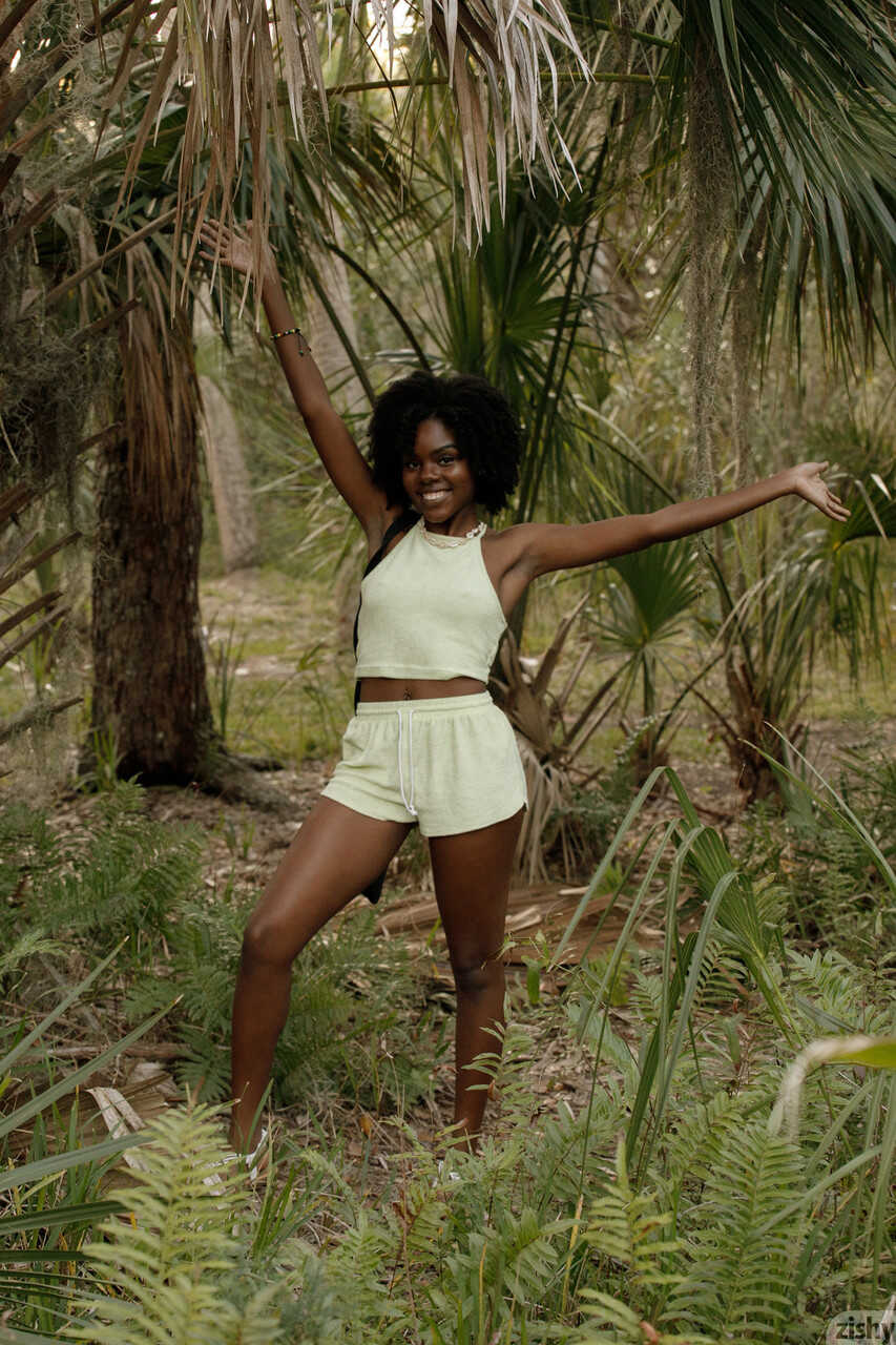 Sexy Lacole Sawyer, the petite ebony babe strips down to her panties outside for you! - Lacole Sawyer