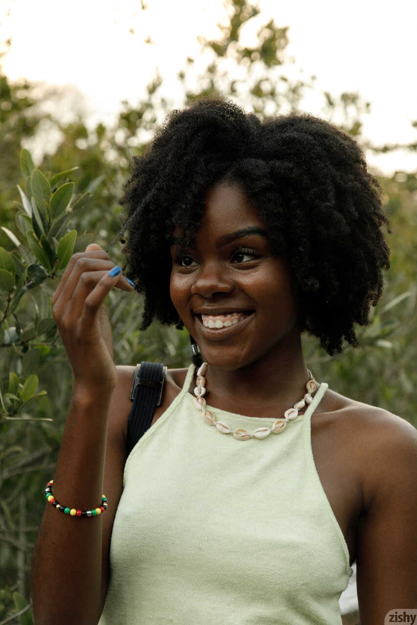 Sexy Lacole Sawyer, the petite ebony babe strips down to her panties outside for you! - Lacole Sawyer