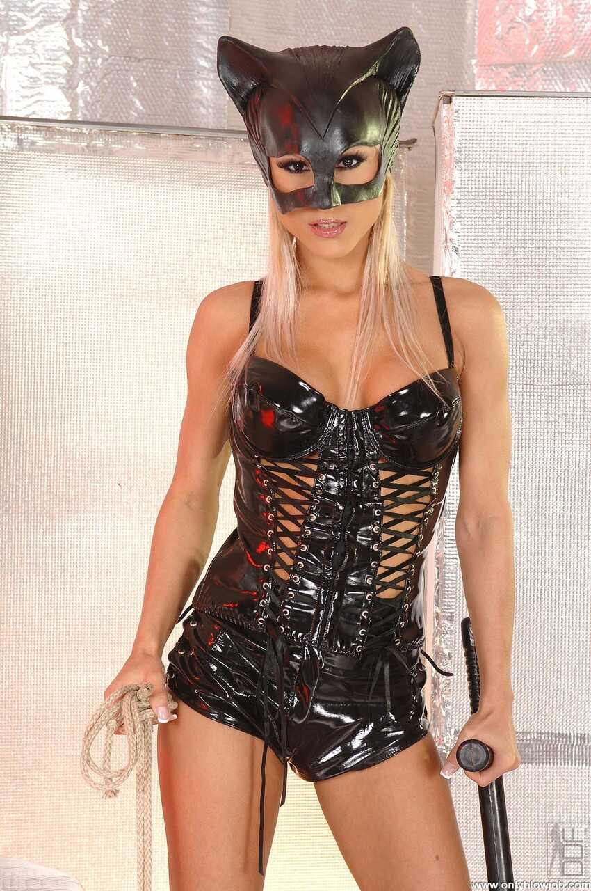 Petite Hungarian MILF Stella Baby sucks on a cock while wearing her sexy cat mask. - Stella Baby