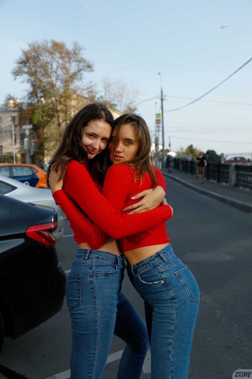 Cute Russian Teens Disha & Alevtina Batman Pose in Red Sweaters and Jeans Before Giving Each Other a Hot Ass-Licking S...