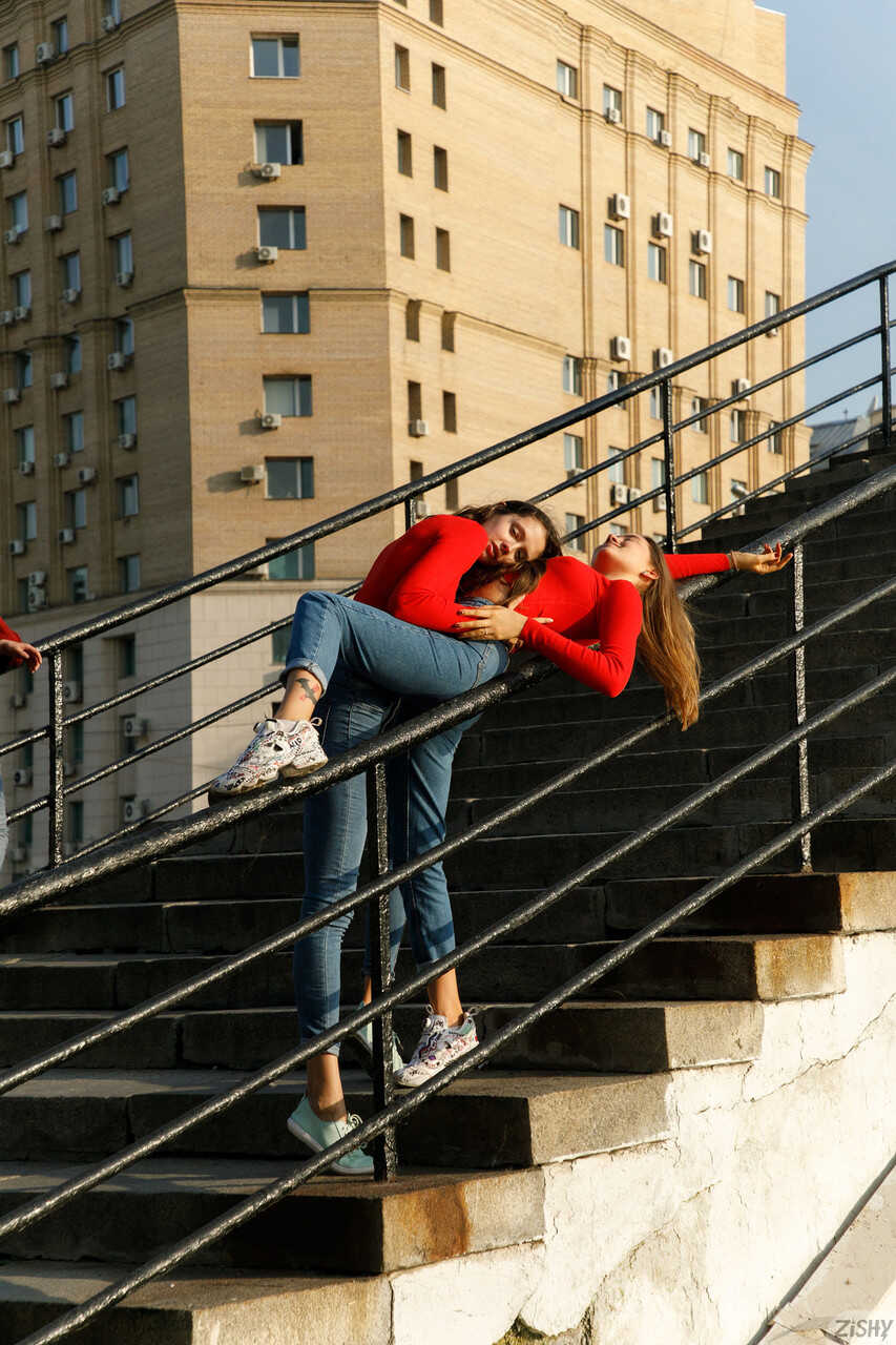 Cute Russian Teens Disha & Alevtina Batman Pose in Red Sweaters and Jeans Before Giving Each Other a Hot Ass-Licking S...