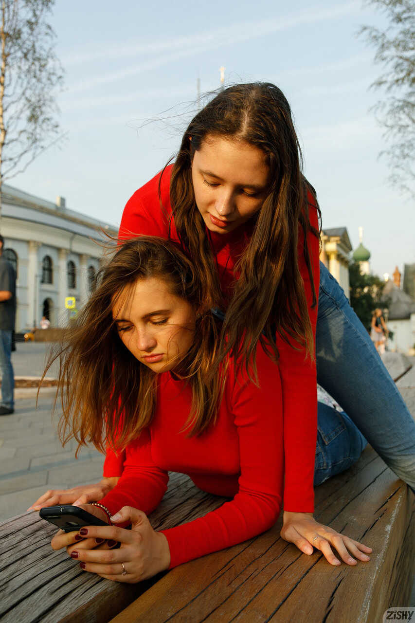 Cute Russian Teens Disha & Alevtina Batman Pose in Red Sweaters and Jeans Before Giving Each Other a Hot Ass-Licking S...
