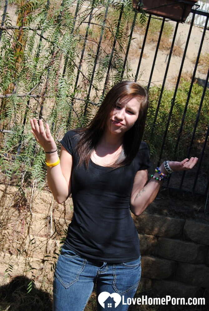 Naughty Brunette Exposes Her Trimmed Pussy & Small Breasts in Public while Wearing Tight Jeans - 