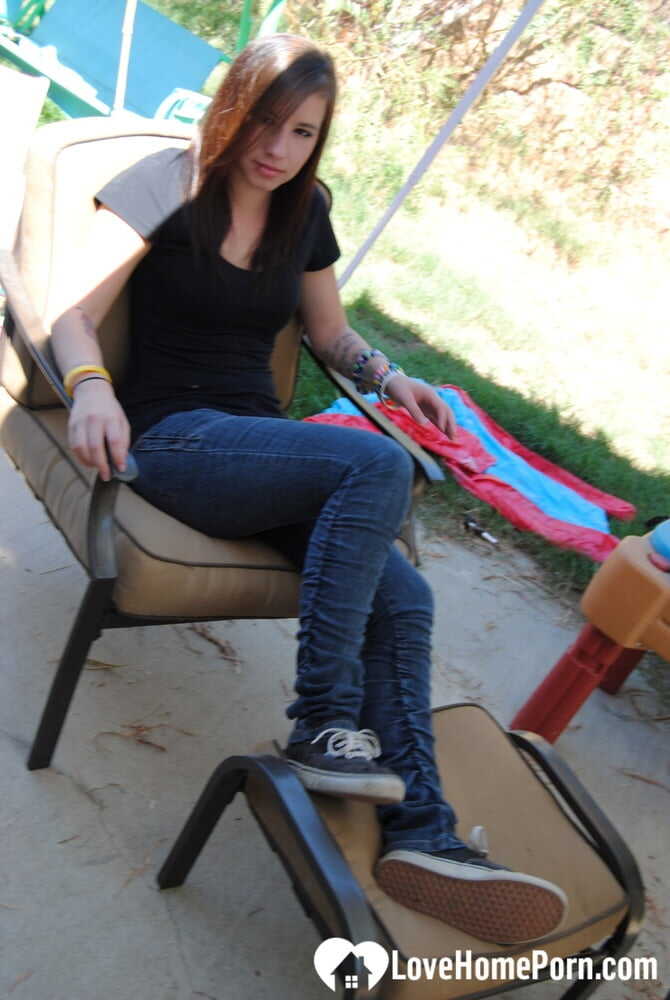 Naughty Brunette Exposes Her Trimmed Pussy & Small Breasts in Public while Wearing Tight Jeans - 