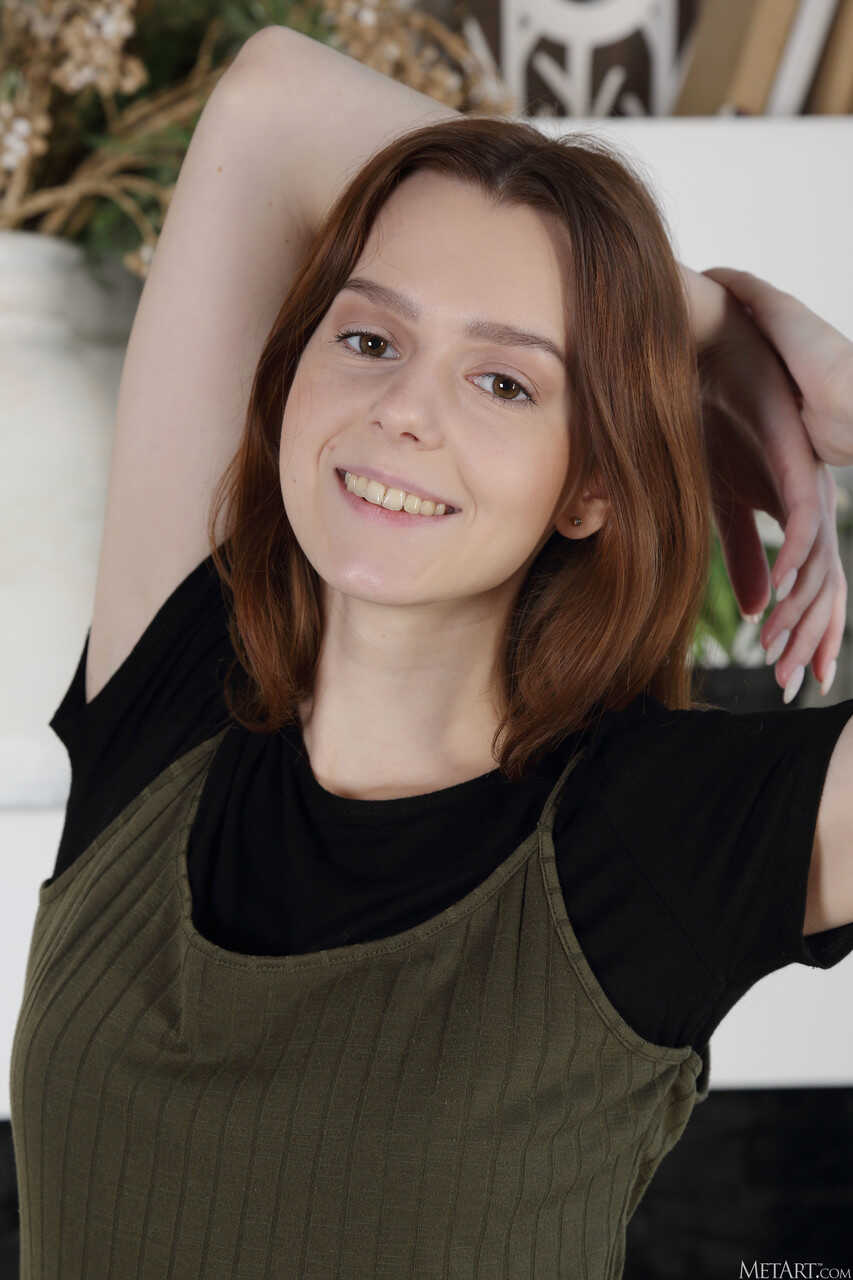 Cute skinny teen Amber Plume removes her dress and flaunts her shaved cunt - Amber Plume