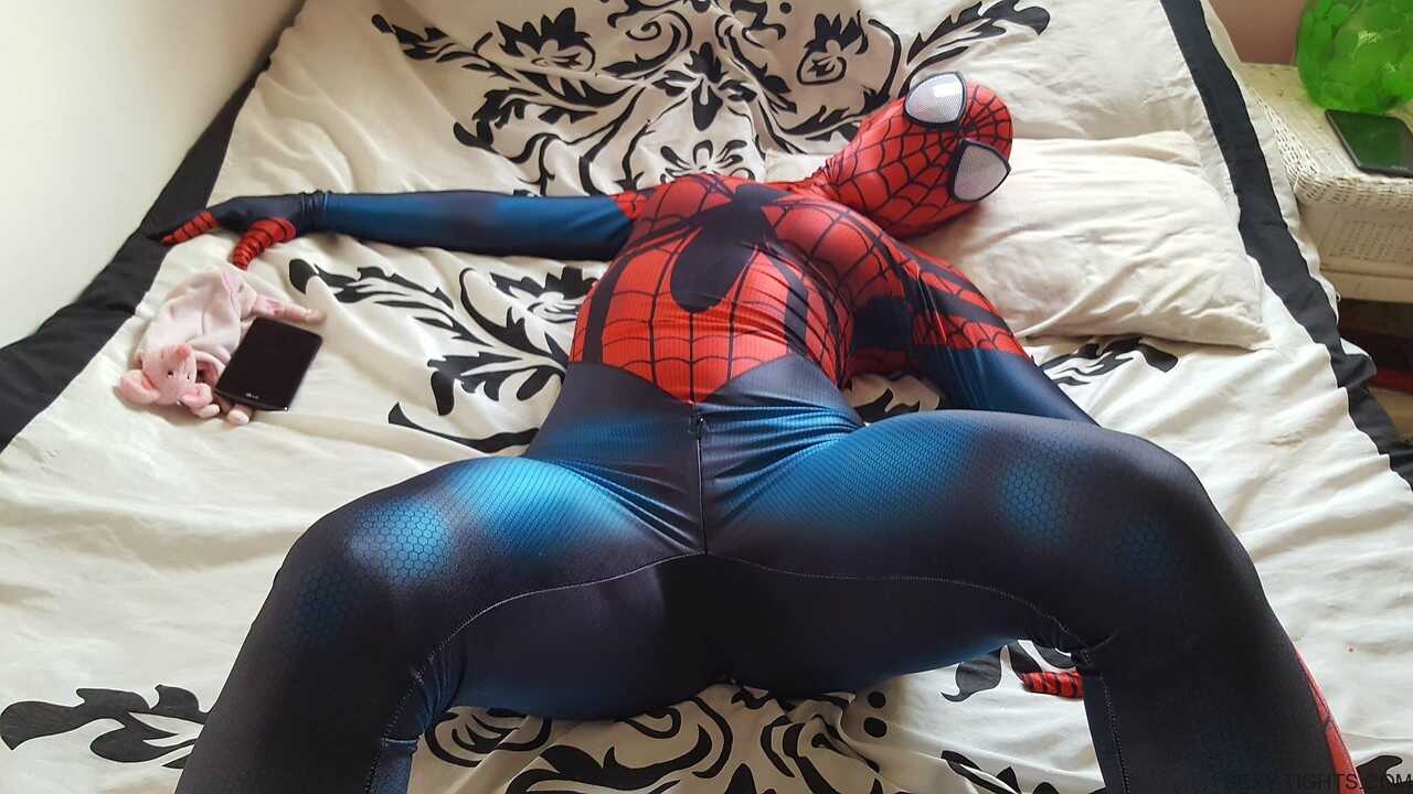 Spiderman's Naughty Cosplay Cutie Flaunts Her Tight Booty on the Bedroom Floor