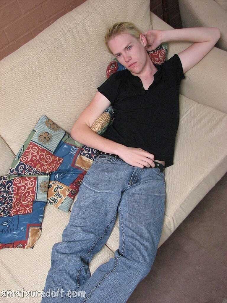 Blonde amateur gay Chris Toy gets horny in front of the camera while stroking his hard dick - 