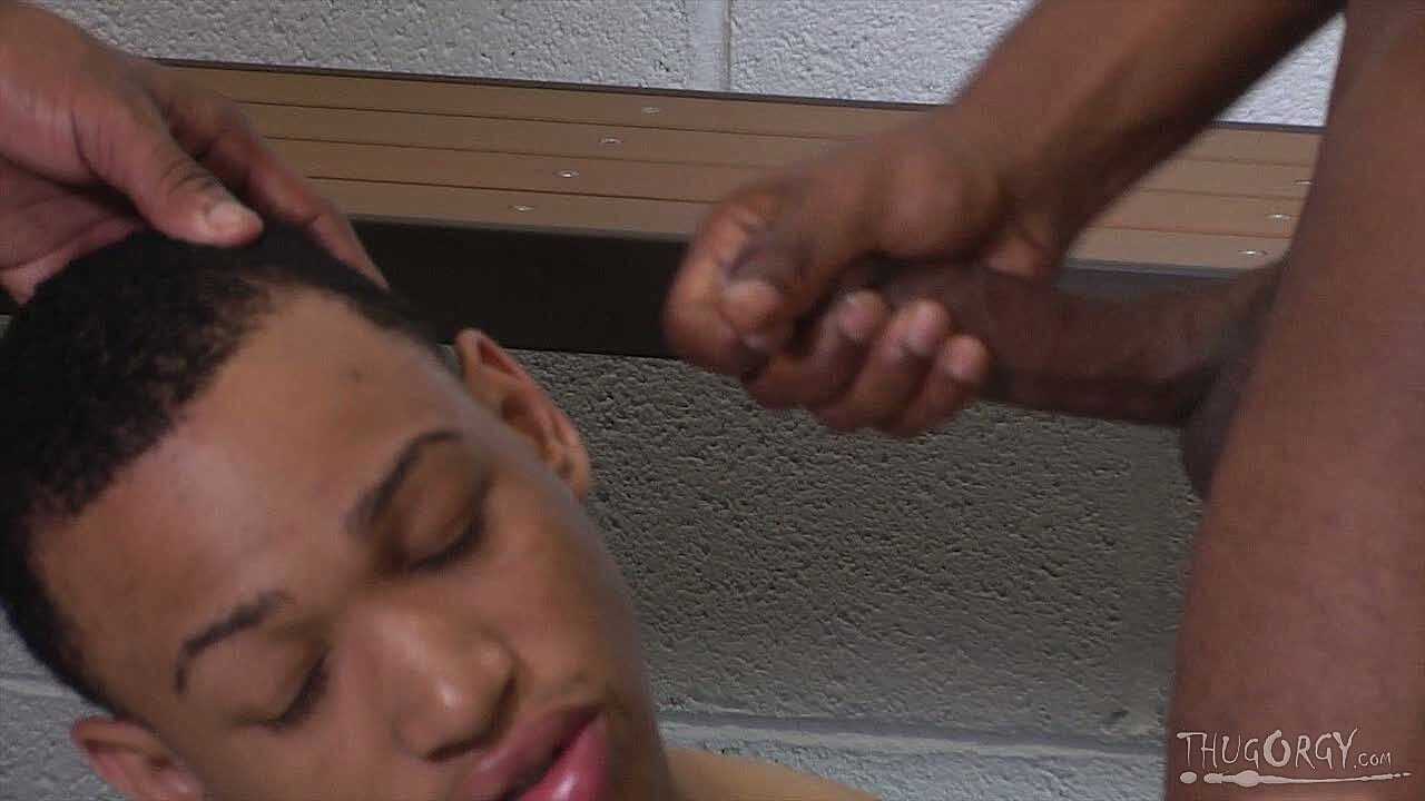 Kinky skinny gay gets his mouth and asshole blacked hard and gets facialized - 