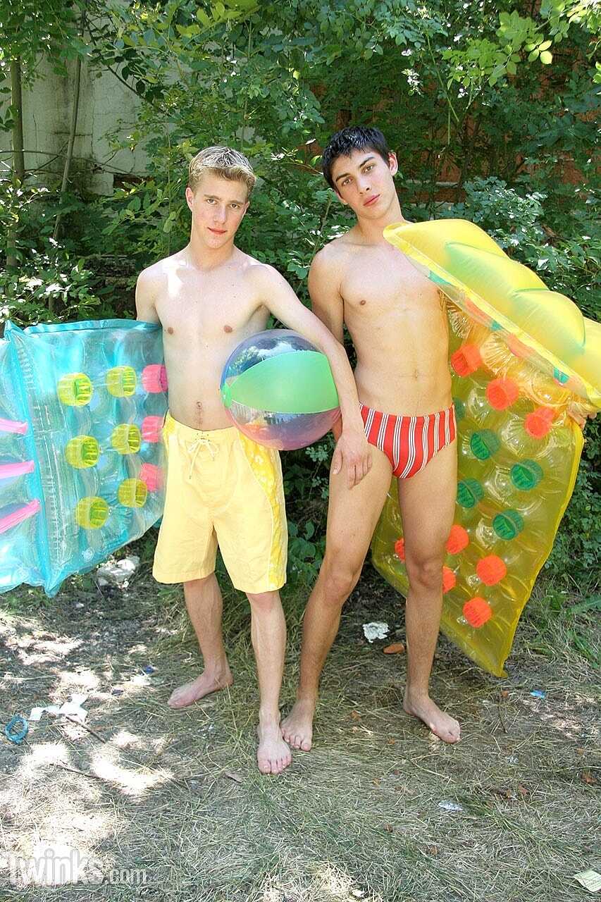 French Kiss and Cum Adorable Twinks Giving Each Other Oral Pleasure in the Backyard - 