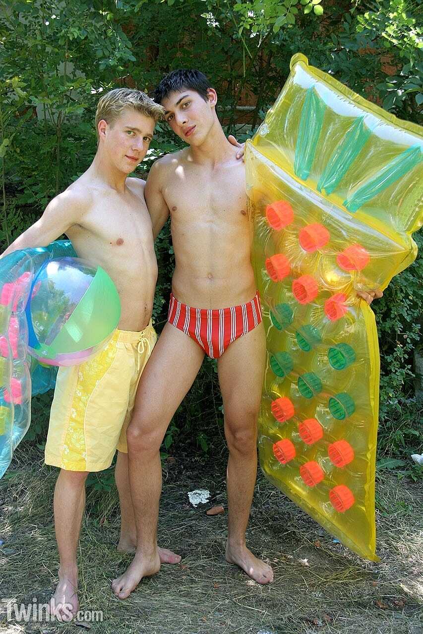 French Kiss and Cum Adorable Twinks Giving Each Other Oral Pleasure in the Backyard - 