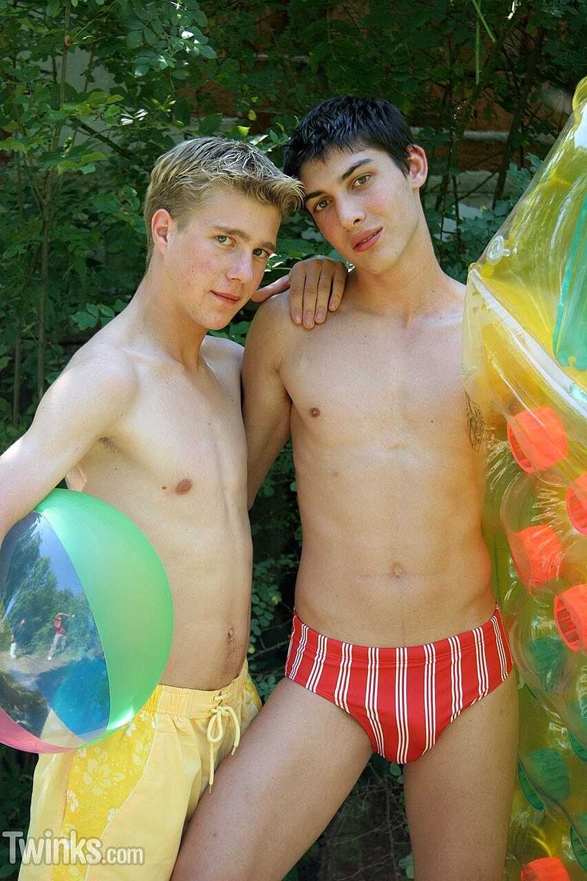 French Kiss and Cum Adorable Twinks Giving Each Other Oral Pleasure in the Backyard - 