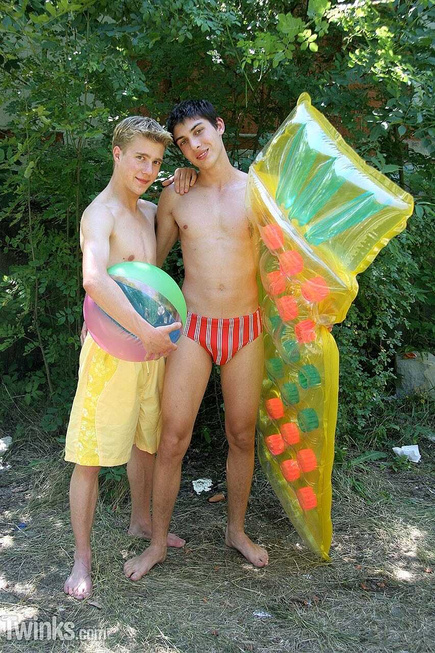 French Kiss and Cum Adorable Twinks Giving Each Other Oral Pleasure in the Backyard - 