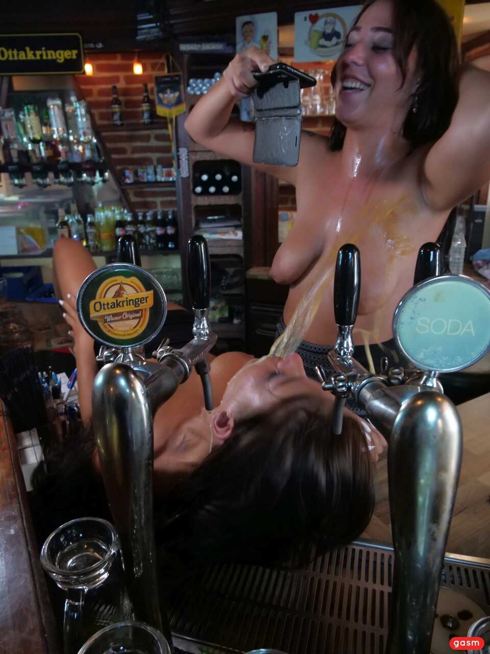 Drunk Bartender Lesbians Josie Buster and July Buster Get Wild with a French Kiss - josie buster, july buster