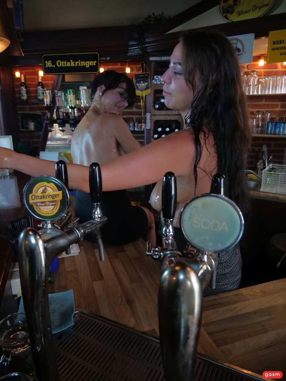 Drunk Bartender Lesbians Josie Buster and July Buster Get Wild with a French Kiss - josie buster, july buster