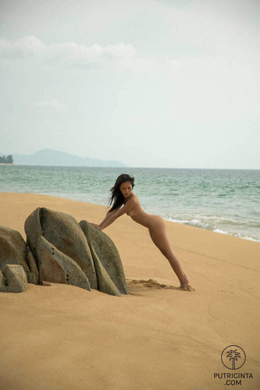 Skinny Solo Petite Brunette Asian Babe Danie Jane's Nude Beach Posing Delights - Danie Jane