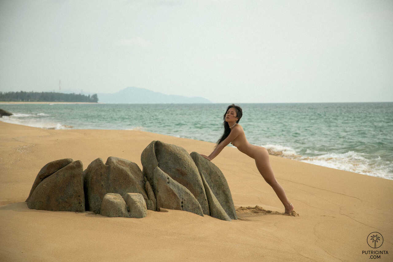 Skinny Solo Petite Brunette Asian Babe Danie Jane's Nude Beach Posing Delights - Danie Jane