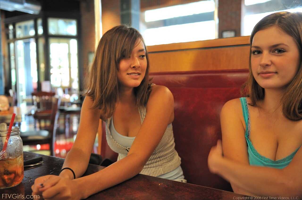 Naughty Miyu and Danielle share a passionate kiss while doing acrobatic exercises butt naked in public. - Danielle Delauna...