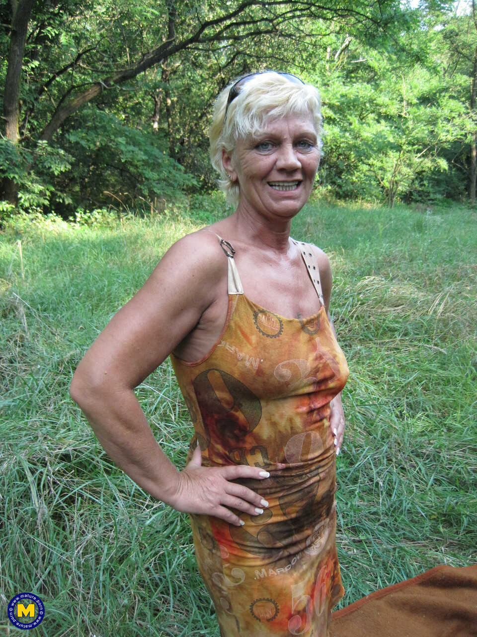 Granny Paulene Shows Off Her Pussy and Boobs in the Grass, Hairy and Skinny! - Paulene