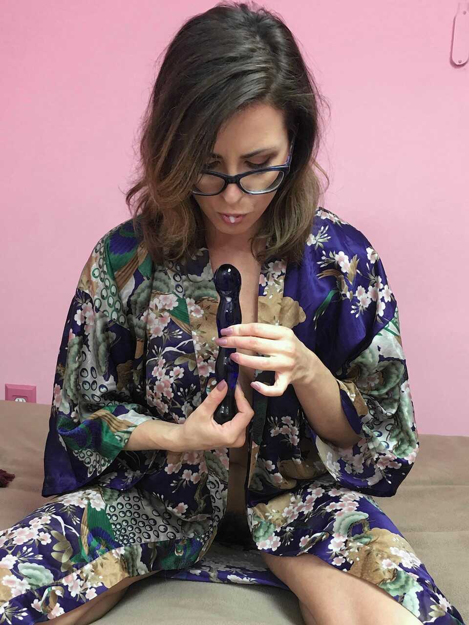 Gorgeous housewife Helena Price shows off her hairy cunt in a solo dildo masturbation session - Helena Price