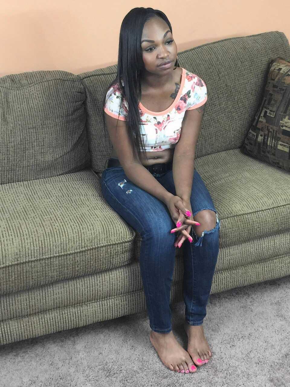 Ebony hottie Nikki Ford reveals her petite body and masturbates on the couch - Nikki Ford