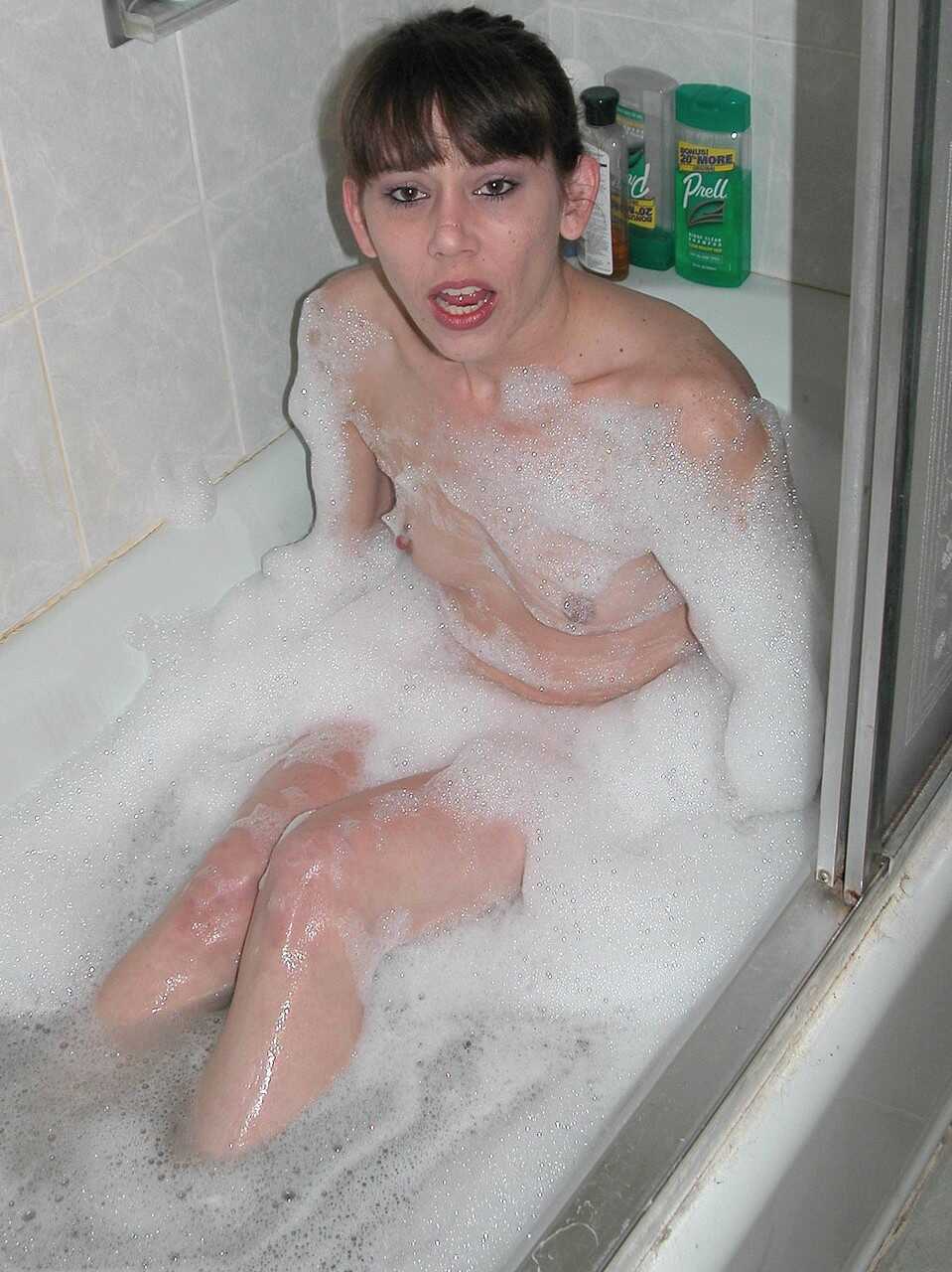 Naked MILF Samantha Charles teases with her small tits in the bathroom - Samantha Charles
