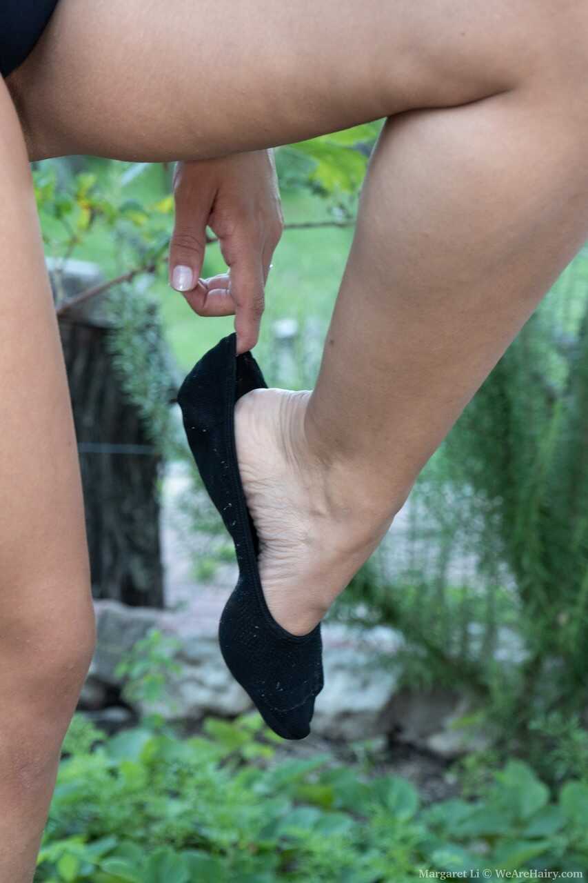 Sexy Latina Margaret Li's Puffy Nipples and Hairy Pussy on Display with Her Hot Feet! - Margaret Li