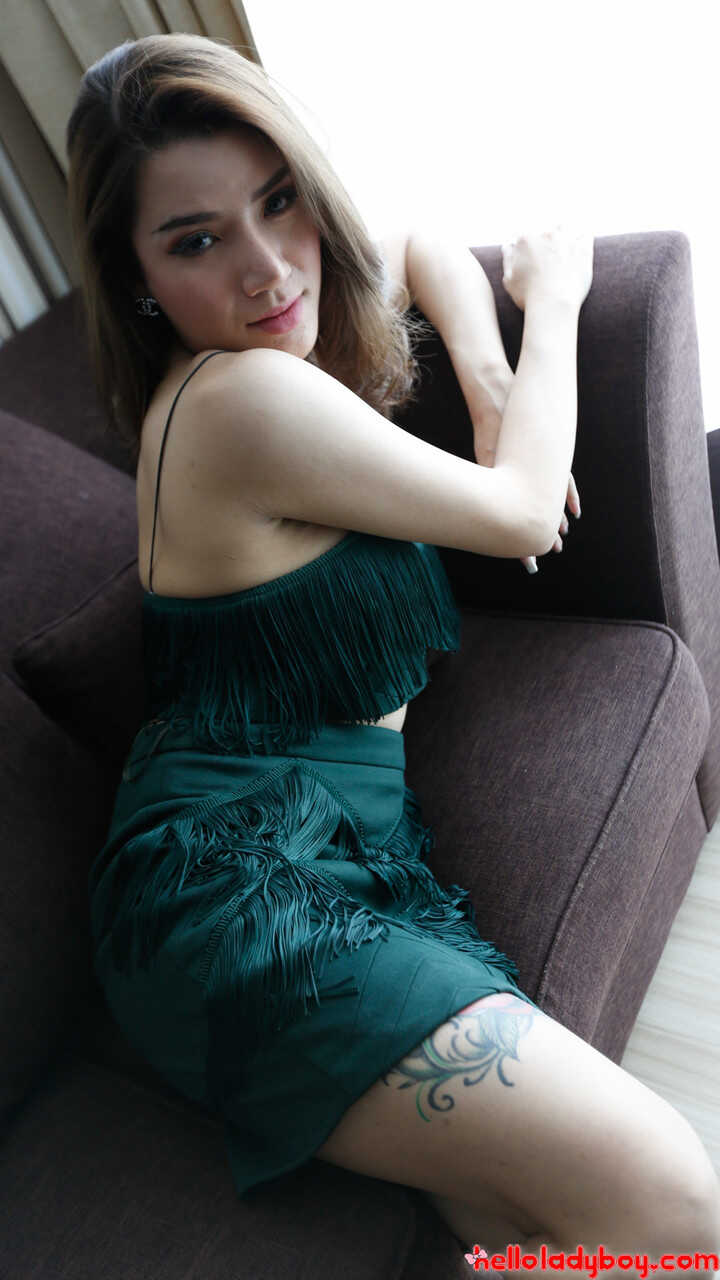 Tempting Ladyboy Peach Dressed in Red Hot Outfit and High Heels Gets Naughty with Herself in a Solo Show - 