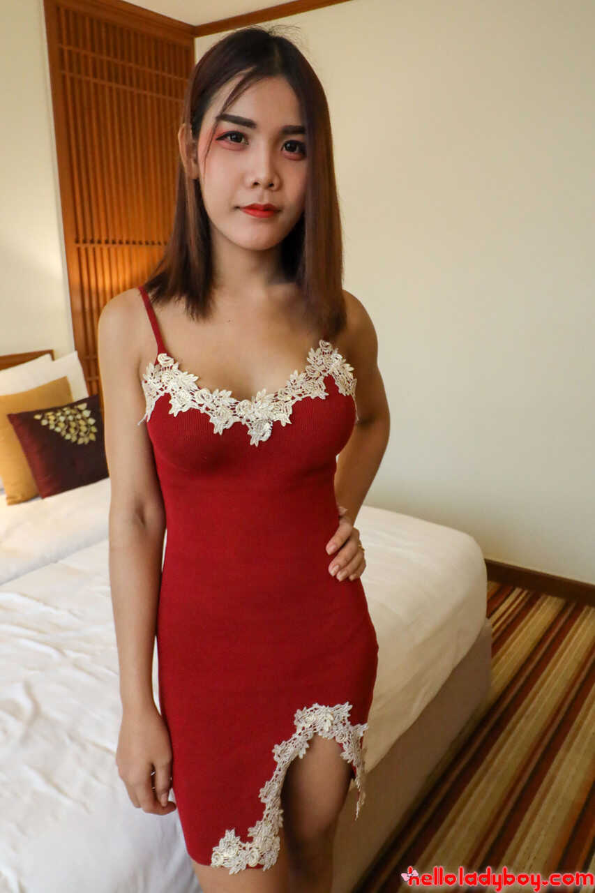 Asian Babe with Perfect Tits Gives a Hot Blowjob as a Cute Ladyboy in Sexy Panties - 