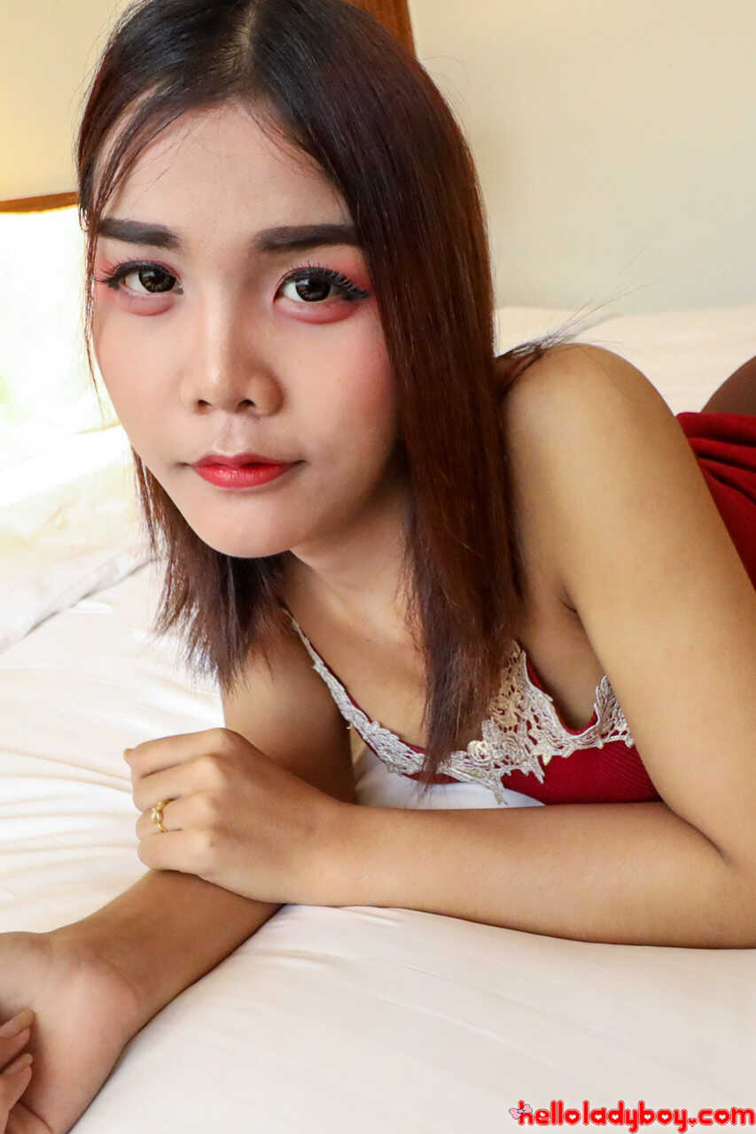 Asian Babe with Perfect Tits Gives a Hot Blowjob as a Cute Ladyboy in Sexy Panties - 