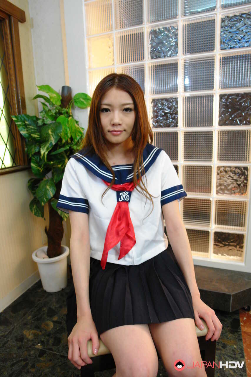 Japanese schoolgirl Aoi Yuki ties her legs with a rope and toys her hairy muff while she moans in pleasure - Aoi Yuki