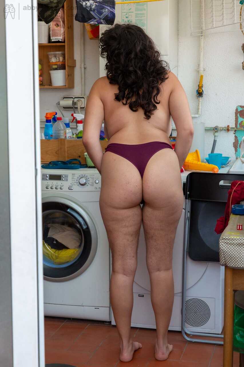 Chubby Emily V gets spied on while dressing in the laundry room - Emily V