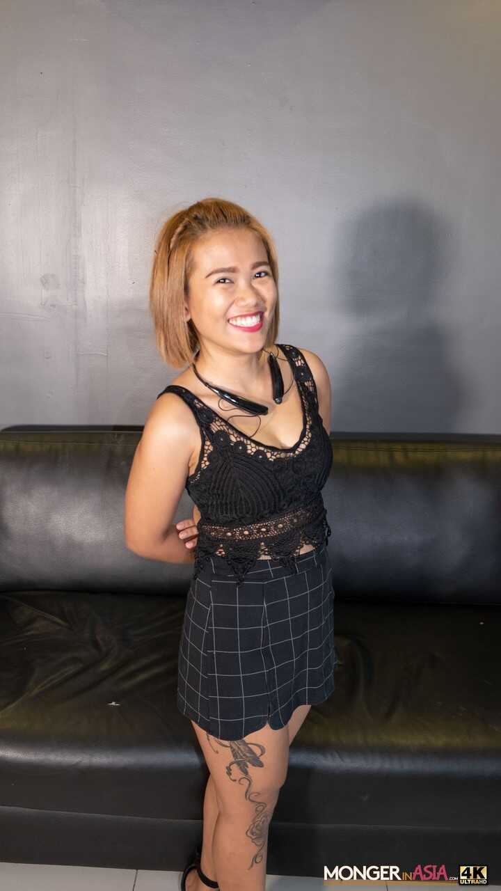 Cute Filipina teen Kristine poses in her lovely black dress & high heels gets a mature surprise! - Kristine