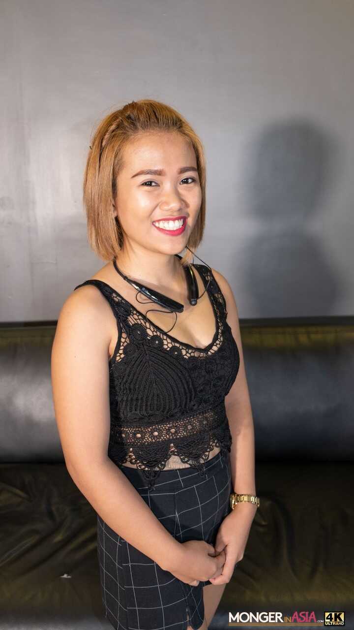 Cute Filipina teen Kristine poses in her lovely black dress & high heels gets a mature surprise! - Kristine