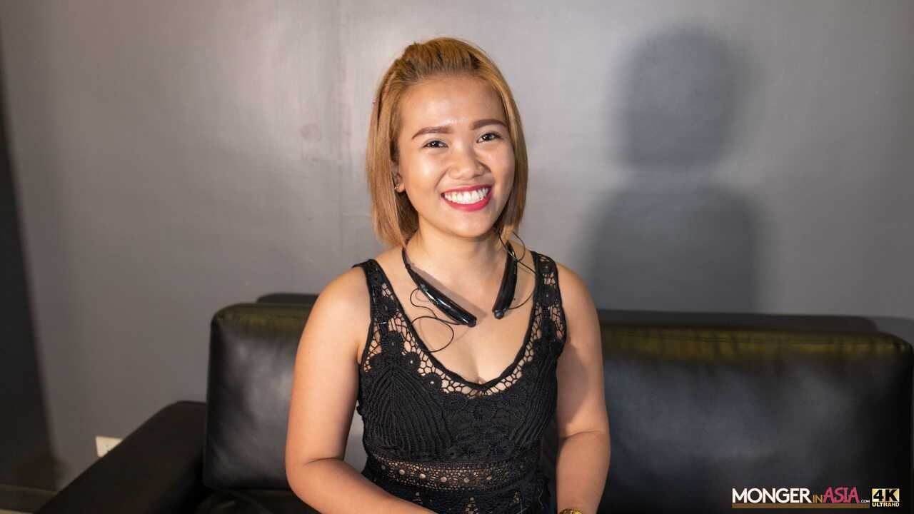Cute Filipina teen Kristine poses in her lovely black dress & high heels gets a mature surprise! - Kristine