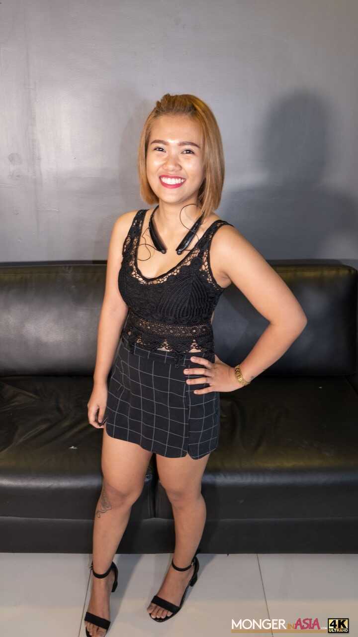 Cute Filipina teen Kristine poses in her lovely black dress & high heels gets a mature surprise!