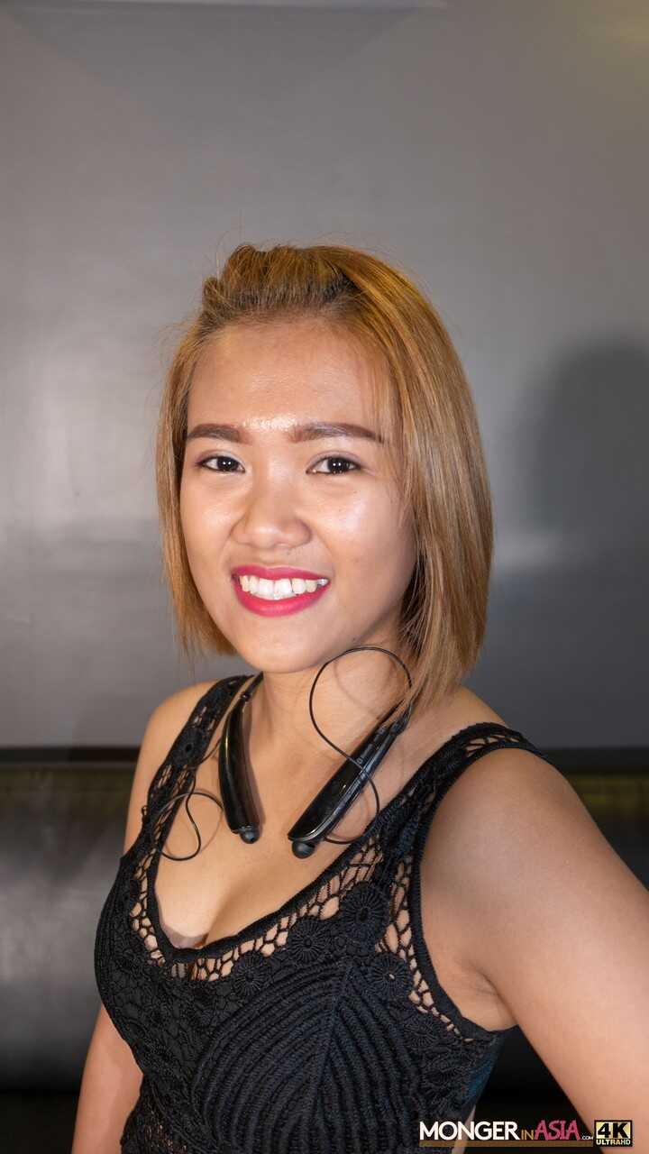 Cute Filipina teen Kristine poses in her lovely black dress & high heels gets a mature surprise! - Kristine