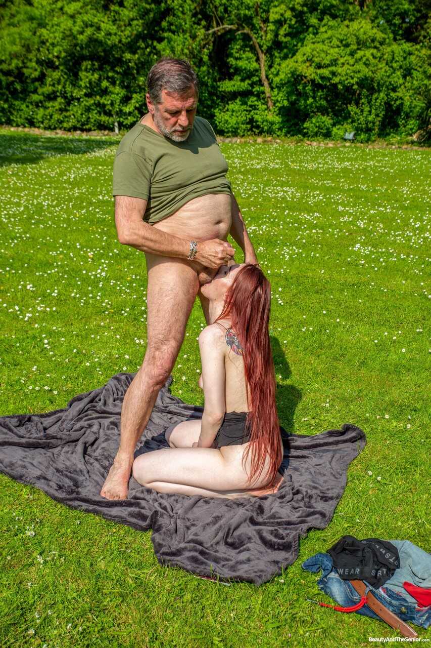 Red-Haired Goddess: Oldie X's Natural Outdoor Mature Fuck and Blowjob Adventure - 